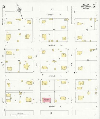 Sanborn Fire Insurance Map from Killeen, Bell County, Texas (1926), Sheet #0005 - Historic Sanborn Fire Insurance Map Print, vintage old map wall art, antique decor, genealogy gift, Texas Texas map