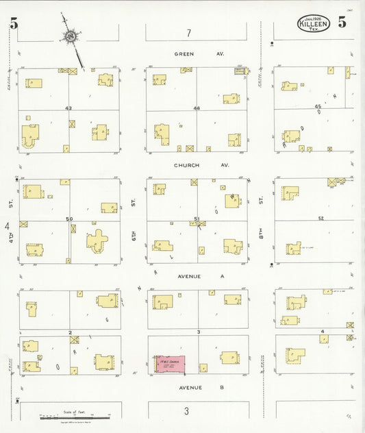 Sanborn Fire Insurance Map from Killeen, Bell County, Texas (1926), Sheet #0005 - Historic Sanborn Fire Insurance Map Print, vintage old map wall art, antique decor, genealogy gift, Texas Texas map