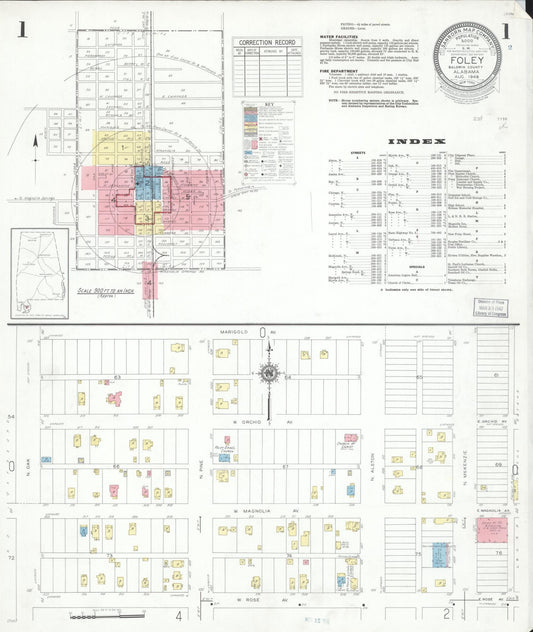 Sanborn Fire Insurance Map from Foley, Baldwin County, Alabama (1946), Sheet #0001 - Complete Map Set gallery image, historic Sanborn map, vintage wall art, Alabama Alabama