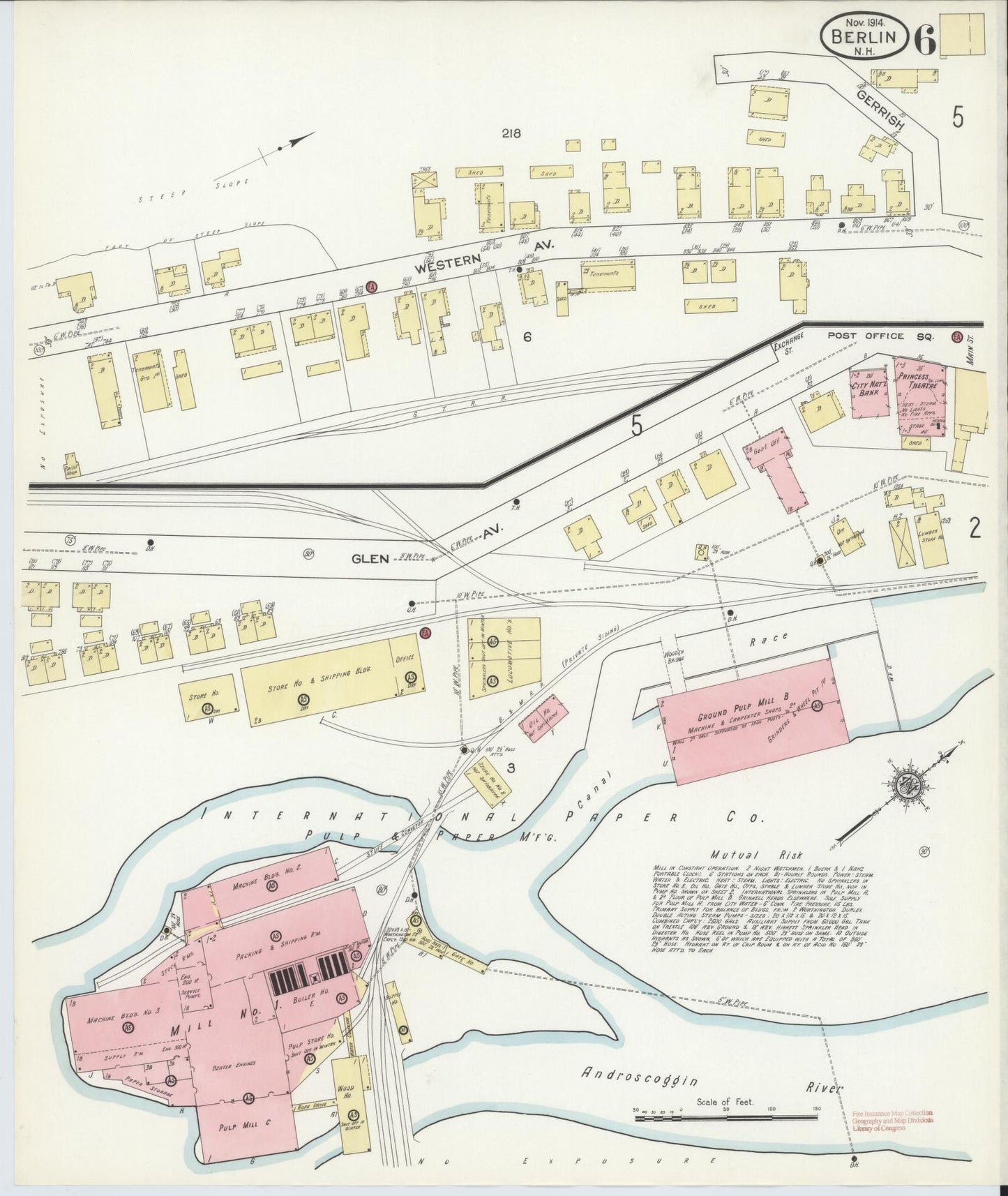 Sanborn Fire Insurance Map from Berlin, Coos County, New Hampshire (1914), Sheet #0006 - Historic Sanborn Fire Insurance Map Print, vintage old map wall art, antique decor, genealogy gift, New Hampshire New Hampshire map