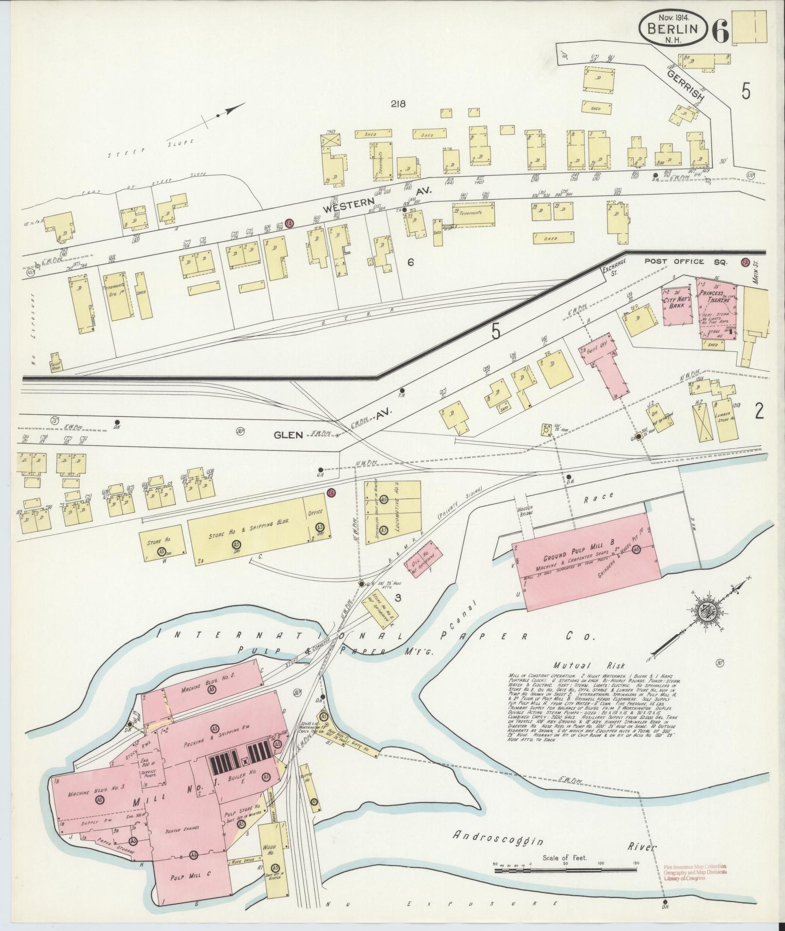 Sanborn Fire Insurance Map from Berlin, Coos County, New Hampshire (1914), Sheet #0006 - Historic Sanborn Fire Insurance Map Print, vintage old map wall art, antique decor, genealogy gift, New Hampshire New Hampshire map