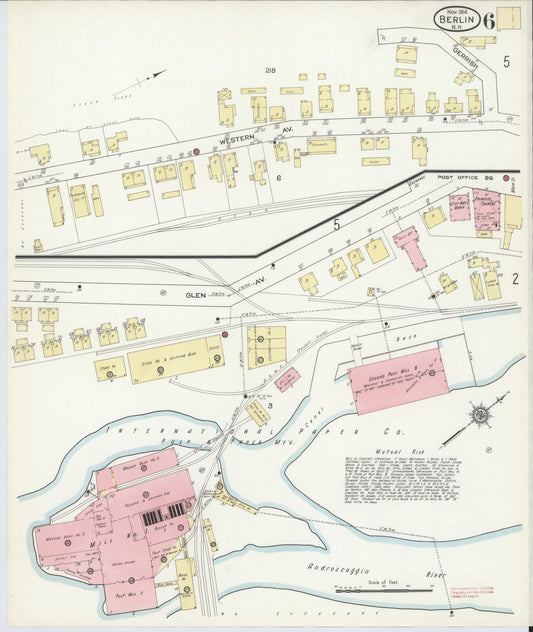 Sanborn Fire Insurance Map from Berlin, Coos County, New Hampshire (1914), Sheet #0006 - Historic Sanborn Fire Insurance Map Print, vintage old map wall art, antique decor, genealogy gift, New Hampshire New Hampshire map