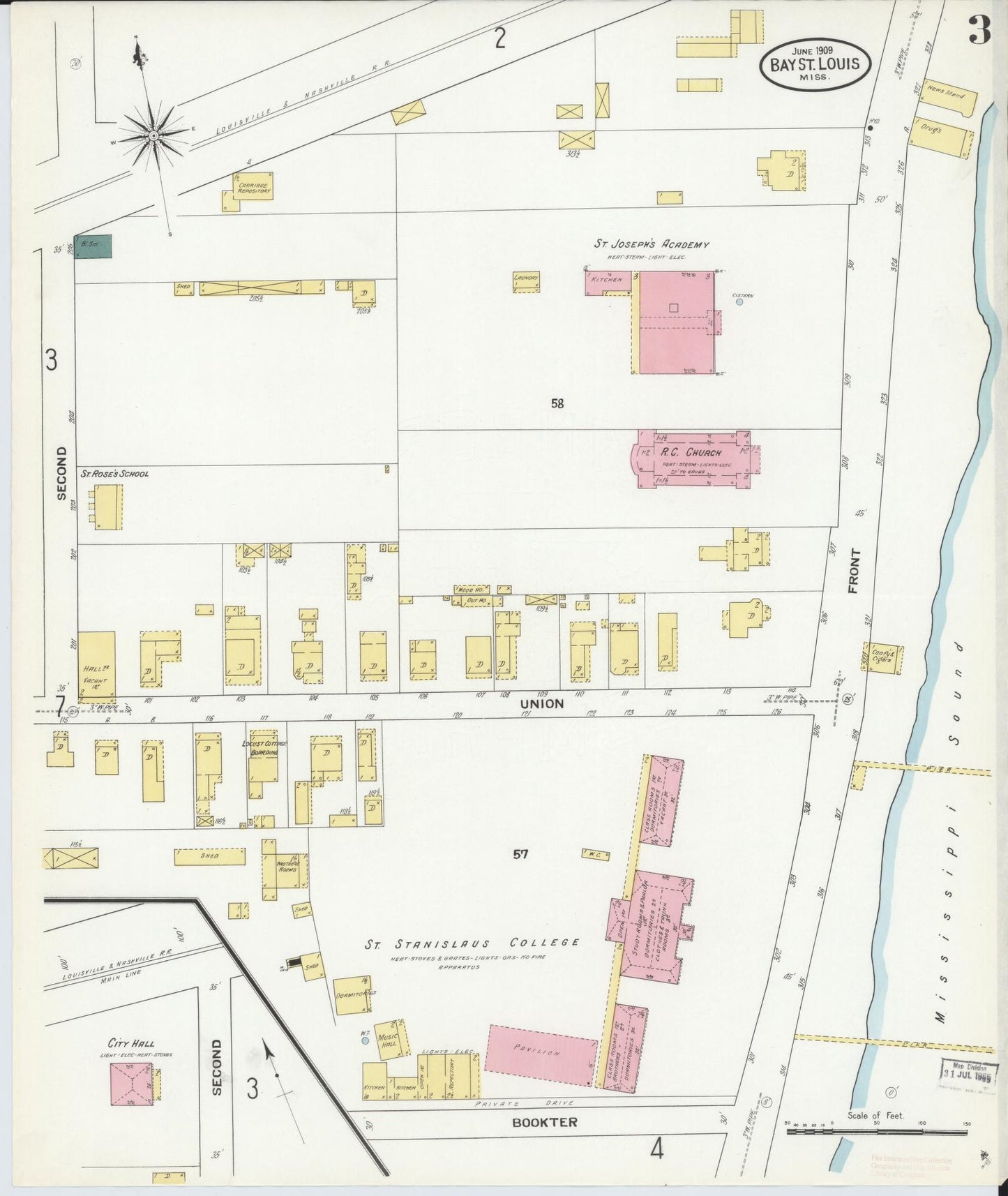 Sanborn Fire Insurance Map from Bay Saint Louis, Hancock County, Mississippi (1909), Sheet #0003 - Complete Map Set gallery image, historic Sanborn map, vintage wall art, Mississippi Mississippi