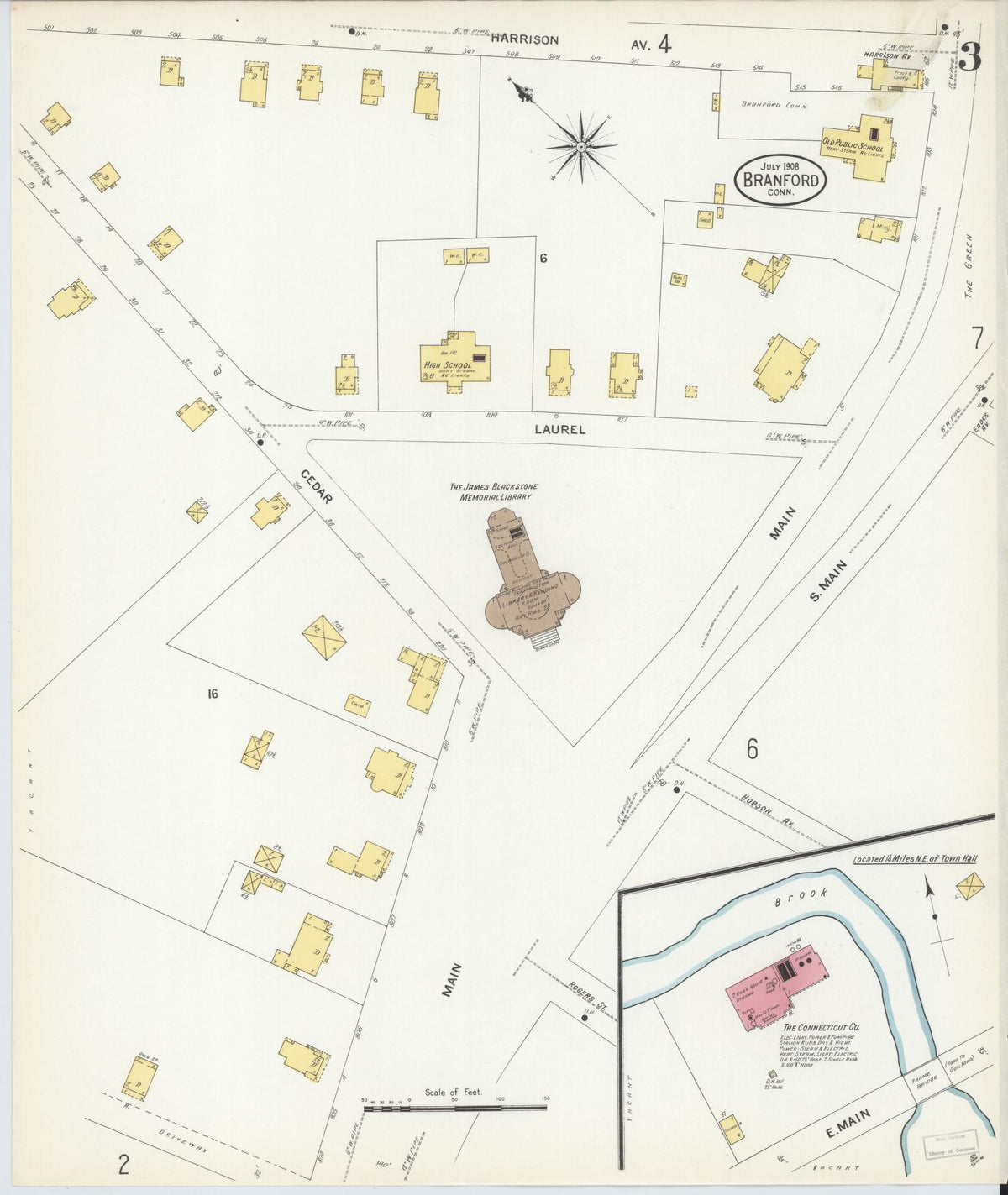 Sanborn Fire Insurance Map from Branford, New Haven County, Connecticut (1908), Sheet #0003 - Historic Sanborn Fire Insurance Map Print, vintage old map wall art, antique decor, genealogy gift, Connecticut Connecticut map