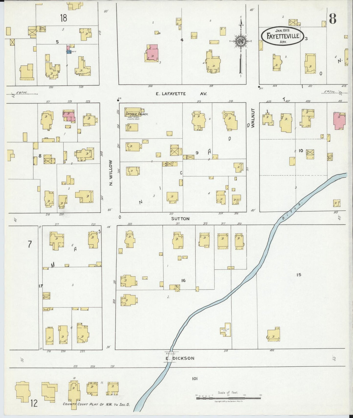 Sanborn Fire Insurance Map from Fayetteville, Washington County, Arkansas (1919), Sheet #0008 - Complete Map Set gallery image, historic Sanborn map, vintage wall art, Arkansas Arkansas