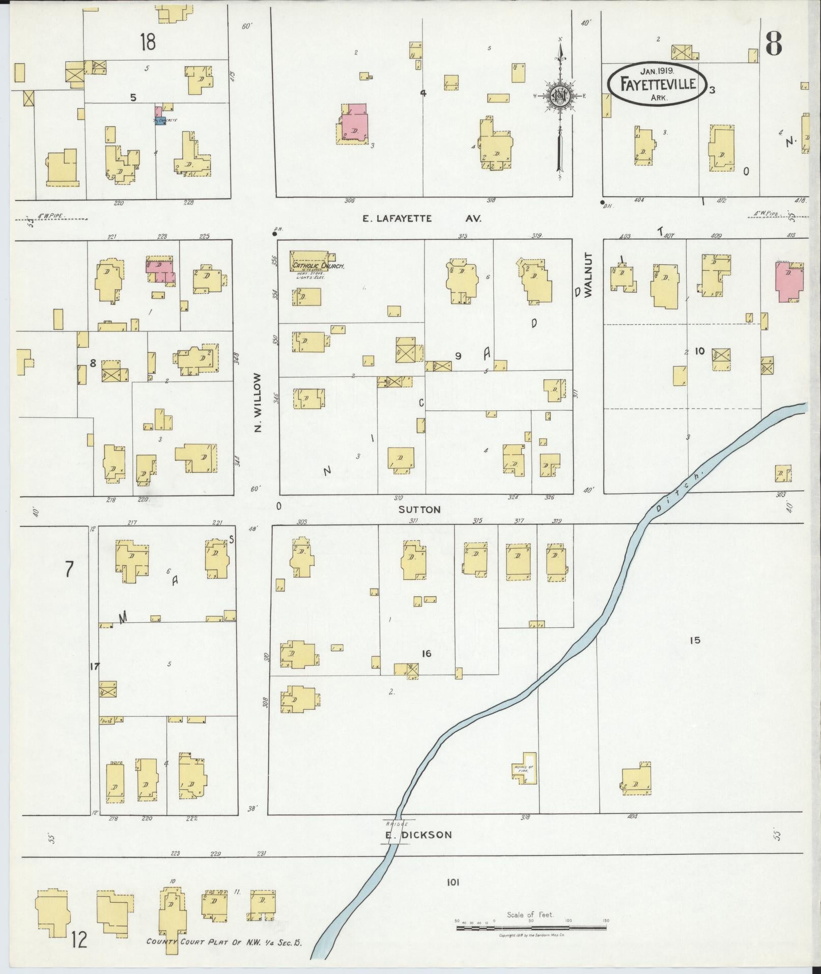Sanborn Fire Insurance Map from Fayetteville, Washington County, Arkansas (1919), Sheet #0008 - Complete Map Set gallery image, historic Sanborn map, vintage wall art, Arkansas Arkansas