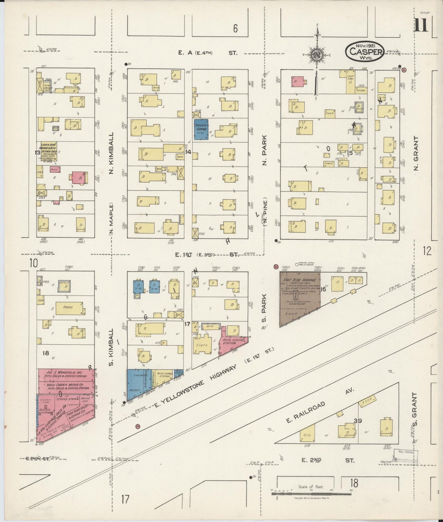Sanborn Fire Insurance Map from Casper, Natrona County, Wyoming (1921), Sheet #0012 - Complete Map Set gallery image, historic Sanborn map, vintage wall art, Wyoming Wyoming