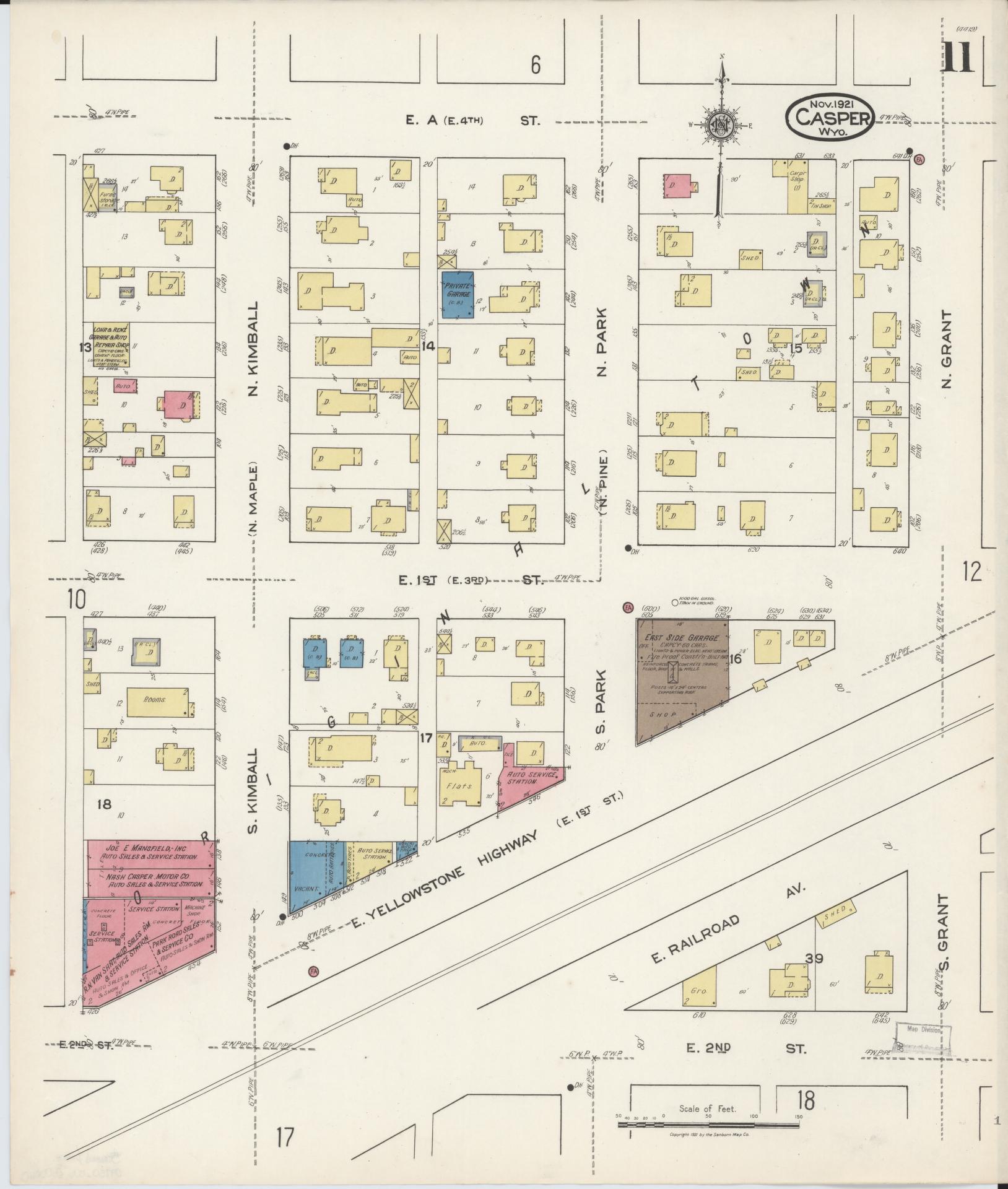 Sanborn Fire Insurance Map from Casper, Natrona County, Wyoming (1921), Sheet #0012 - Complete Map Set gallery image, historic Sanborn map, vintage wall art, Wyoming Wyoming