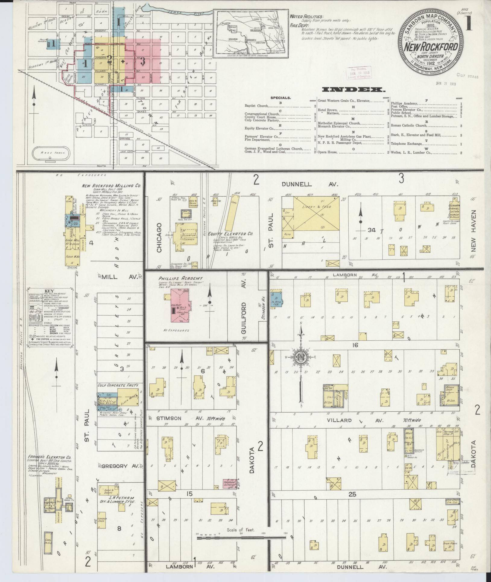 Sanborn Fire Insurance Map from New Rockford, Eddy County, North Dakota (1912), Sheet #0001 - Complete Map Set gallery image, historic Sanborn map, vintage wall art, North Dakota North Dakota