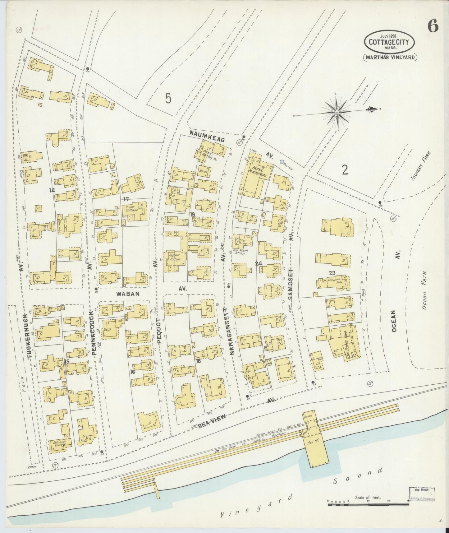 Sanborn Fire Insurance Map from Cottage City, Dukes County, Massachusetts (1898), Sheet #0006 - Historic Sanborn Fire Insurance Map Print, vintage old map wall art, antique decor, genealogy gift, Massachusetts Massachusetts map