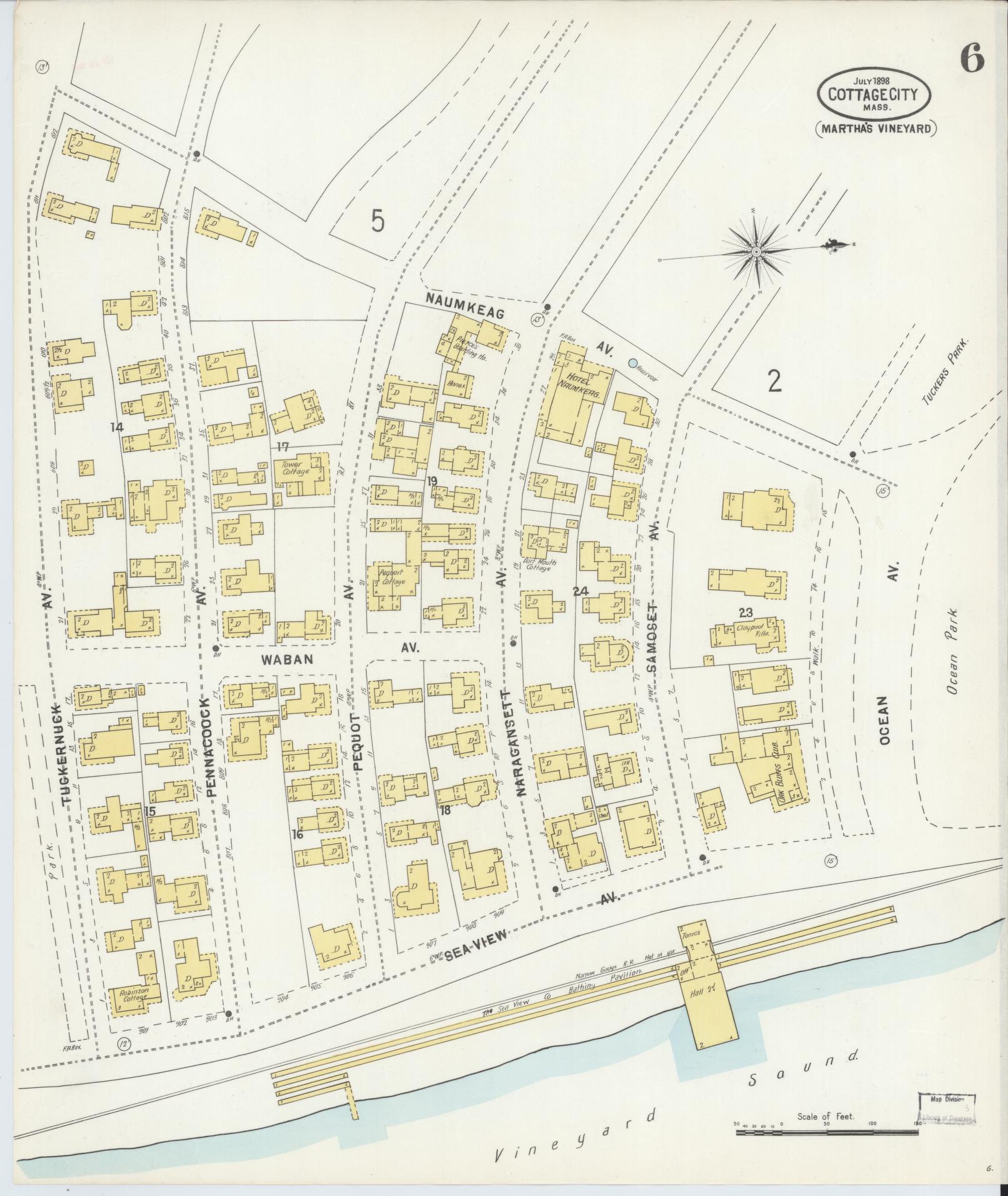 Sanborn Fire Insurance Map from Cottage City, Dukes County, Massachusetts (1898), Sheet #0006 - Historic Sanborn Fire Insurance Map Print, vintage old map wall art, antique decor, genealogy gift, Massachusetts Massachusetts map