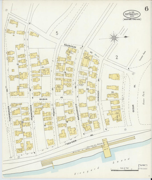 Sanborn Fire Insurance Map from Cottage City, Dukes County, Massachusetts (1898), Sheet #0006 - Historic Sanborn Fire Insurance Map Print, vintage old map wall art, antique decor, genealogy gift, Massachusetts Massachusetts map