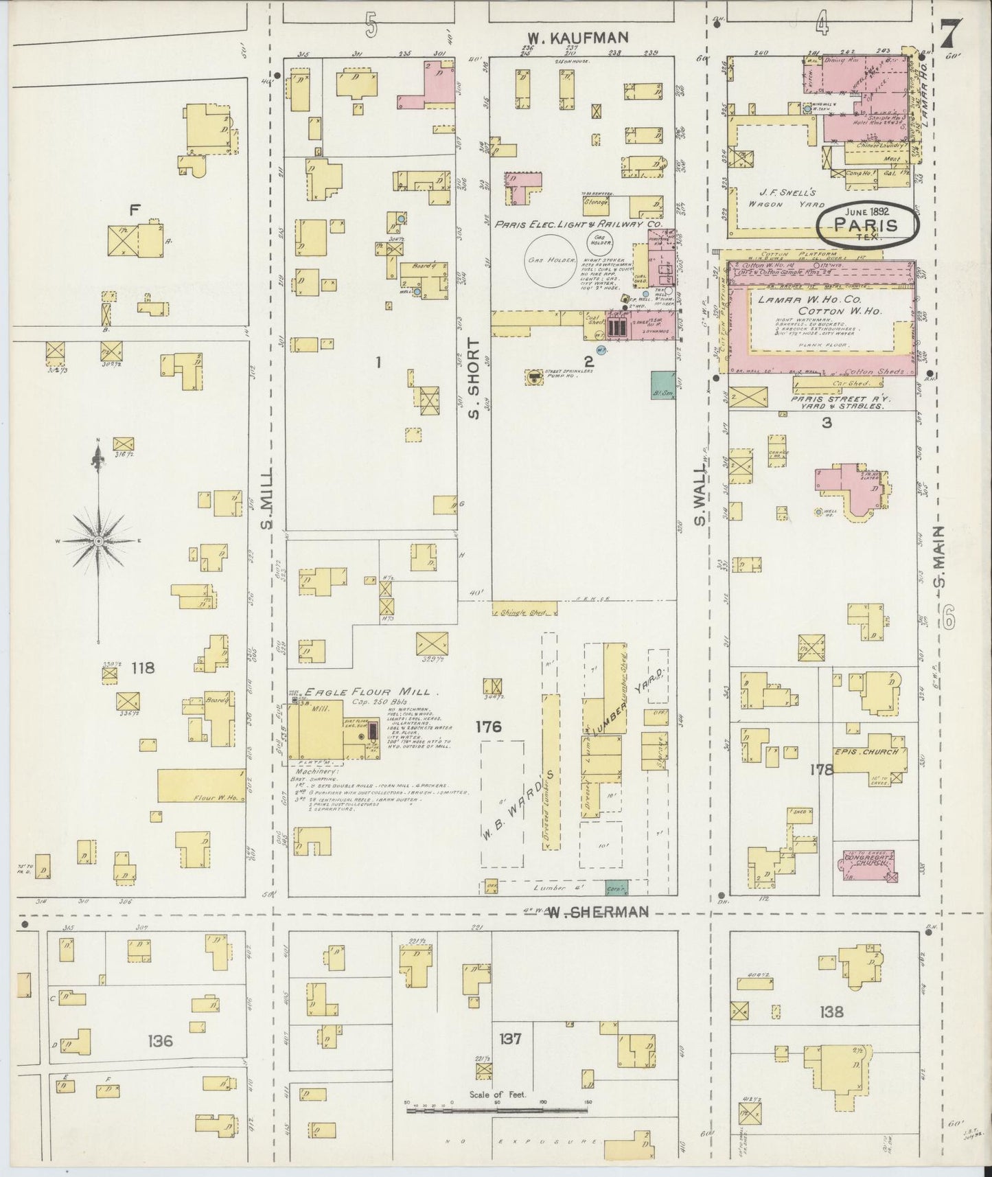 Sanborn Fire Insurance Map from Paris, Lamar County, Texas (1892), Sheet #0007 - Complete Map Set gallery image, historic Sanborn map, vintage wall art, Texas Texas