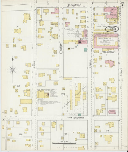 Sanborn Fire Insurance Map from Paris, Lamar County, Texas (1892), Sheet #0007 - Complete Map Set gallery image, historic Sanborn map, vintage wall art, Texas Texas