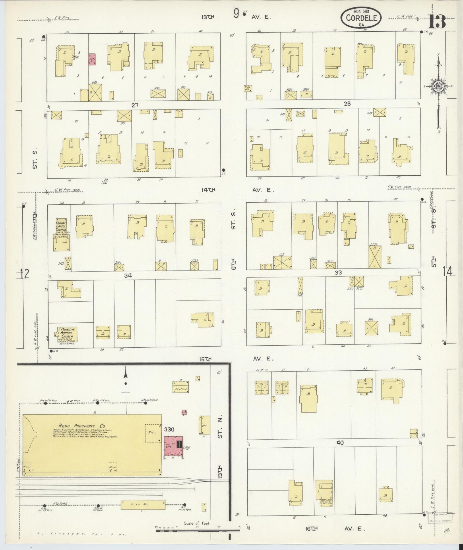 Sanborn Fire Insurance Map from Cordele, Crisp County, Georgia (1913), Sheet #0013 - Complete Map Set gallery image, historic Sanborn map, vintage wall art, Georgia Georgia