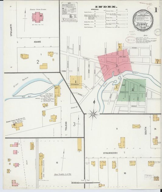 Sanborn Fire Insurance Map from Dundee, Monroe County, Michigan (1899), Sheet #0001 - Complete Map Set gallery image, historic Sanborn map, vintage wall art, Michigan Michigan