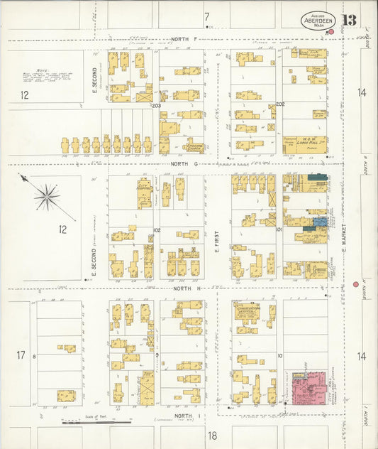 Sanborn Fire Insurance Map from Aberdeen, Grays Harbor County, Washington (1906), Sheet #0013 - Historic Sanborn Fire Insurance Map Print, vintage old map wall art, antique decor, genealogy gift, Washington Washington map