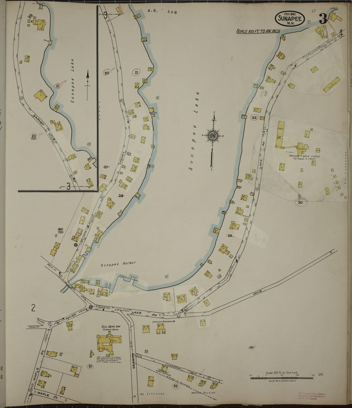 Sanborn Fire Insurance Map from Sunapee, Sullivan County, New Hampshire (1936), Sheet #0003 - Complete Map Set gallery image, historic Sanborn map, vintage wall art, New Hampshire New Hampshire