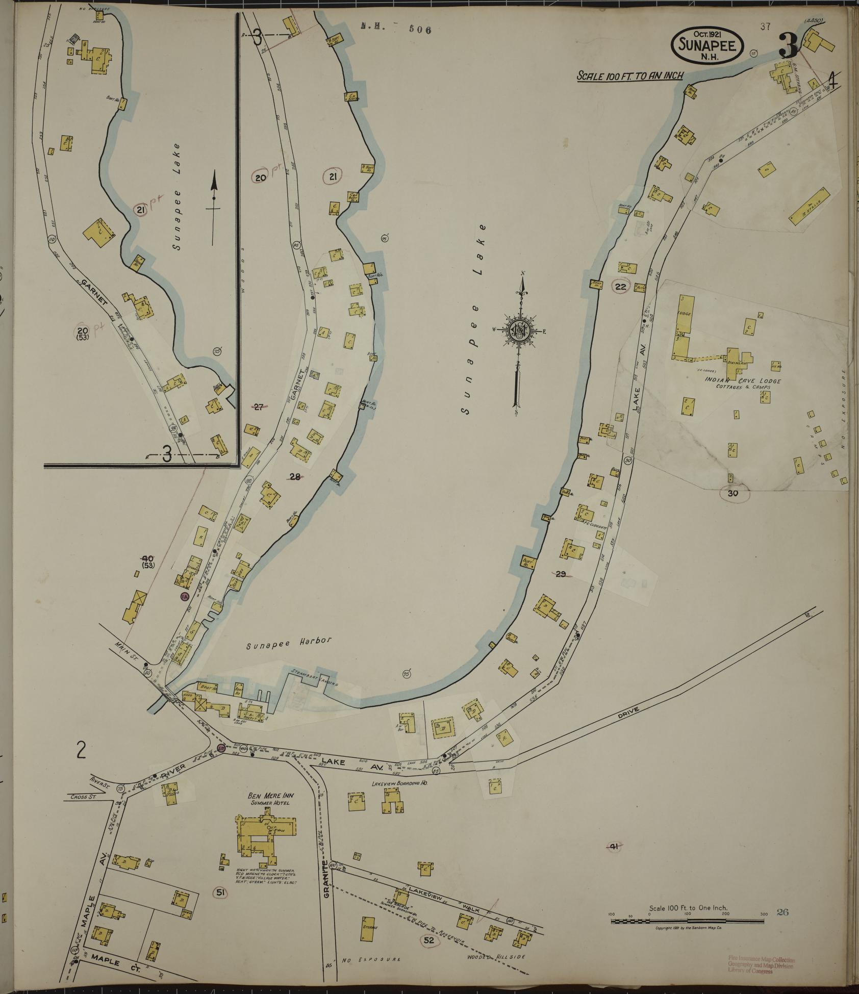 Sanborn Fire Insurance Map from Sunapee, Sullivan County, New Hampshire (1936), Sheet #0003 - Complete Map Set gallery image, historic Sanborn map, vintage wall art, New Hampshire New Hampshire