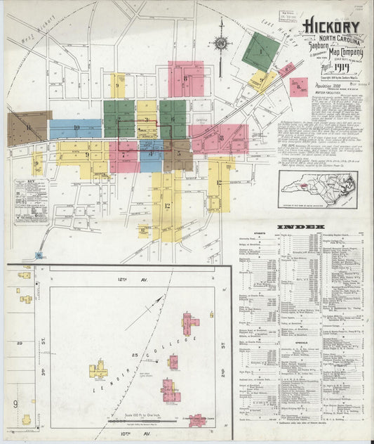 Sanborn Fire Insurance Map from Hickory, Catawba County, North Carolina (1919), Sheet #0001 - Historic Sanborn Fire Insurance Map Print, vintage old map wall art, antique decor, genealogy gift, North Carolina North Carolina map