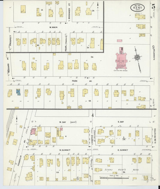 Sanborn Fire Insurance Map from Kent, Portage County, Ohio (1911), Sheet #0005 - Historic Sanborn Fire Insurance Map Print, vintage old map wall art, antique decor, genealogy gift, Ohio Ohio map
