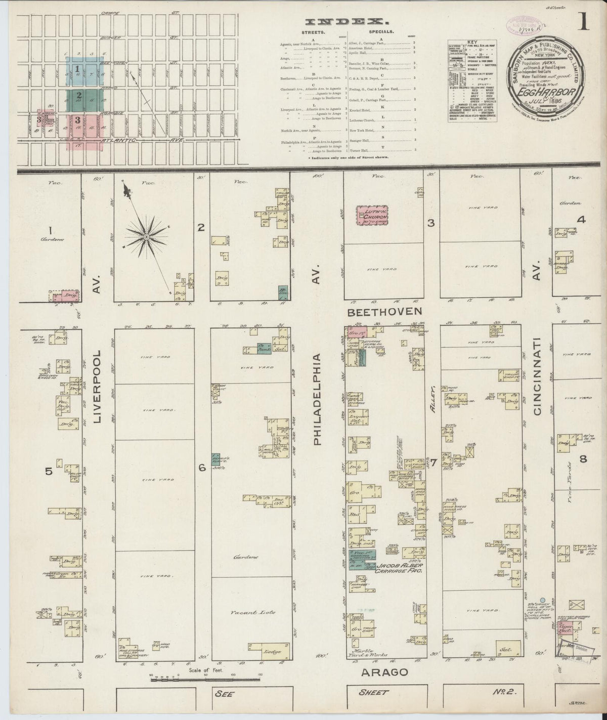 Sanborn Fire Insurance Map from Egg Harbor City, Atlantic County, New Jersey (1886), Sheet #0001 - Complete Map Set gallery image, historic Sanborn map, vintage wall art, New Jersey New Jersey