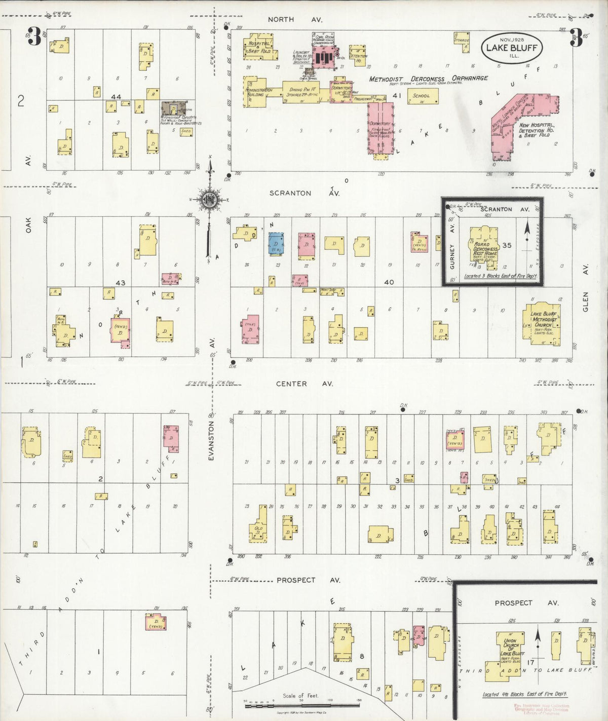 Sanborn Fire Insurance Map from Lake Bluff, Lake County, Illinois (1928), Sheet #0003 - Complete Map Set gallery image, historic Sanborn map, vintage wall art, Illinois Illinois