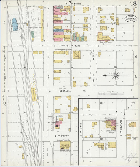Sanborn Fire Insurance Map from Columbus, Platte County, Nebraska (1899), Sheet #0008 - Historic Sanborn Fire Insurance Map Print, vintage old map wall art, antique decor, genealogy gift, Nebraska Nebraska map