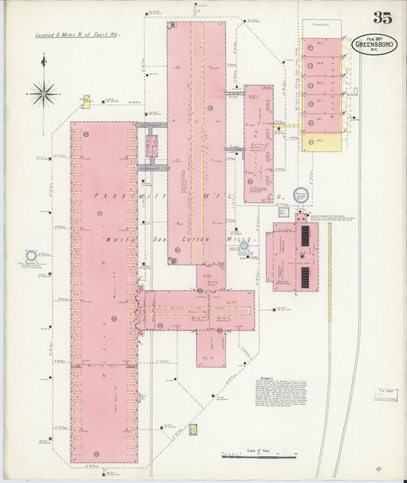 Sanborn Fire Insurance Map from Greensboro, Guilford County, North Carolina (1907), Sheet #0035 - Historic Sanborn Fire Insurance Map Print, vintage old map wall art, antique decor, genealogy gift, North Carolina North Carolina map