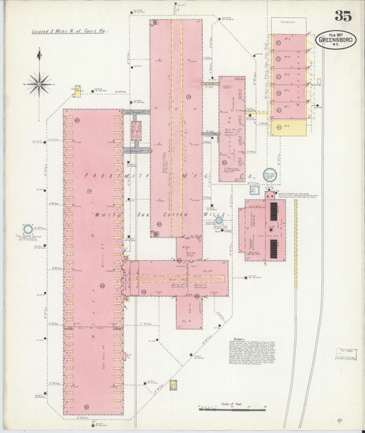 Sanborn Fire Insurance Map from Greensboro, Guilford County, North Carolina (1907), Sheet #0035 - Historic Sanborn Fire Insurance Map Print, vintage old map wall art, antique decor, genealogy gift, North Carolina North Carolina map