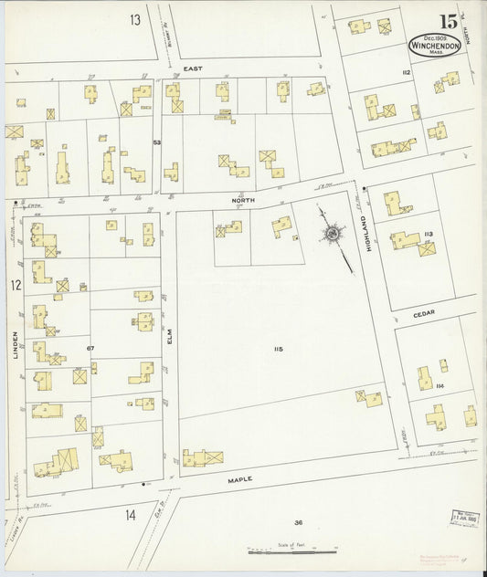 Sanborn Fire Insurance Map from Winchendon, Worcester County, Massachusetts (1909), Sheet #0015 - Historic Sanborn Fire Insurance Map Print, vintage old map wall art, antique decor, genealogy gift, Massachusetts Massachusetts map