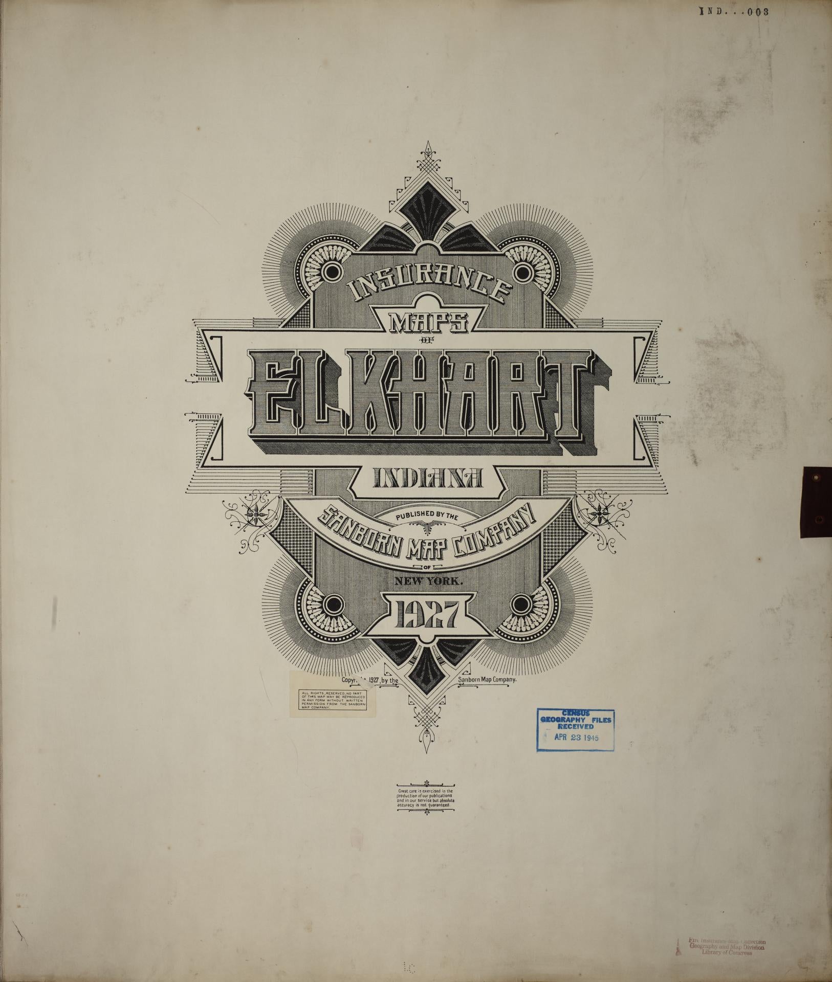 Sanborn Fire Insurance Map from Elkhart, Elkhart County, Indiana (1950), Sheet #0001 - Historic Sanborn Fire Insurance Map Print, vintage old map wall art, antique decor, genealogy gift, Indiana Indiana map