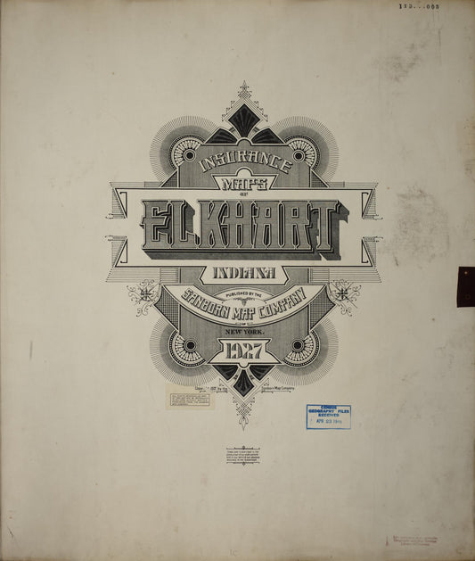 Sanborn Fire Insurance Map from Elkhart, Elkhart County, Indiana (1950), Sheet #0001 - Historic Sanborn Fire Insurance Map Print, vintage old map wall art, antique decor, genealogy gift, Indiana Indiana map