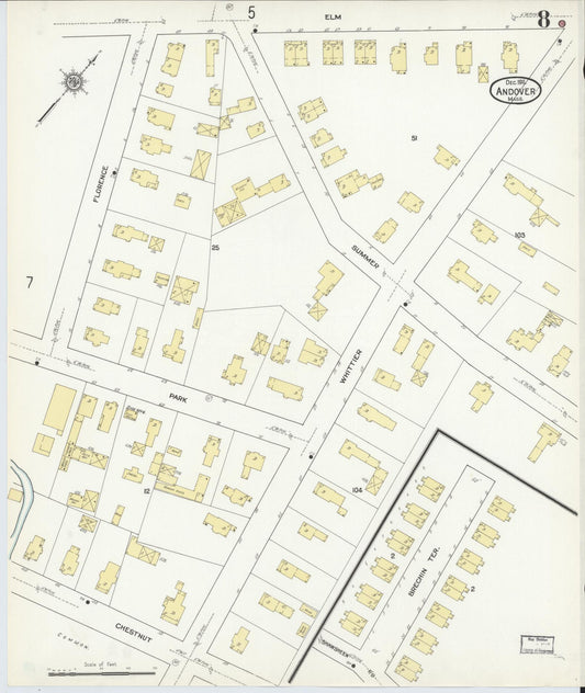 Sanborn Fire Insurance Map from Andover, Essex County, Massachusetts (1911), Sheet #0008 - Historic Sanborn Fire Insurance Map Print, vintage old map wall art, antique decor, genealogy gift, Massachusetts Massachusetts map
