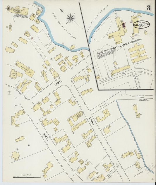 Sanborn Fire Insurance Map from Meredith, Belknap County, New Hampshire (1894), Sheet #0003 - Historic Sanborn Fire Insurance Map Print, vintage old map wall art, antique decor, genealogy gift, New Hampshire New Hampshire map