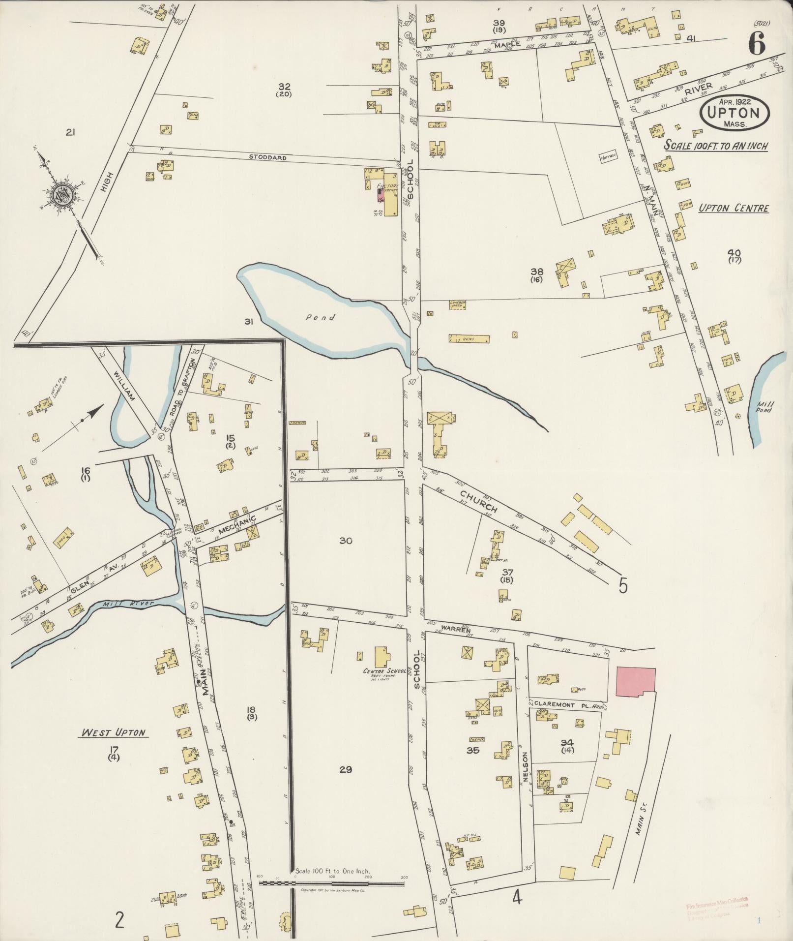 Sanborn Fire Insurance Map from Upton, Worcester County, Massachusetts (1922), Sheet #0006 - Historic Sanborn Fire Insurance Map Print, vintage old map wall art, antique decor, genealogy gift, Massachusetts Massachusetts map