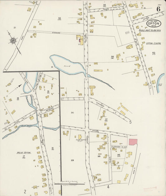 Sanborn Fire Insurance Map from Upton, Worcester County, Massachusetts (1922), Sheet #0006 - Historic Sanborn Fire Insurance Map Print, vintage old map wall art, antique decor, genealogy gift, Massachusetts Massachusetts map