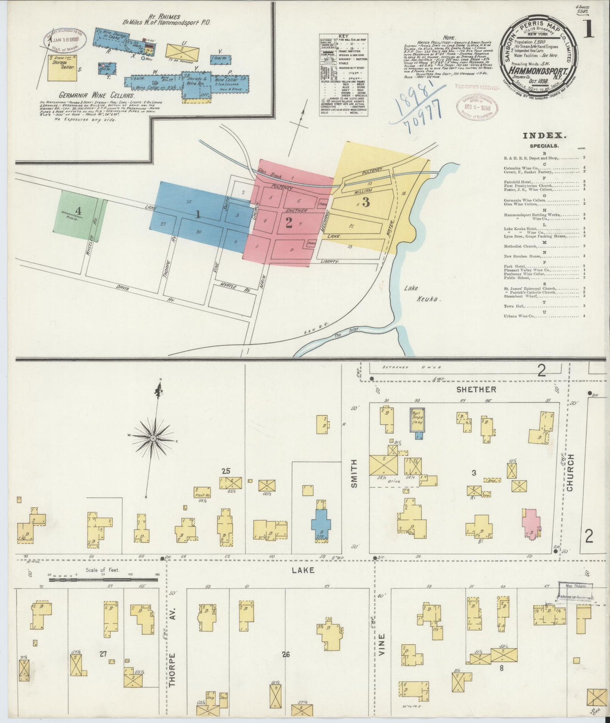 Sanborn Fire Insurance Map from Hammondsport, Steuben County, New York (1898), Sheet #0001 - Complete Map Set gallery image, historic Sanborn map, vintage wall art, New York New York