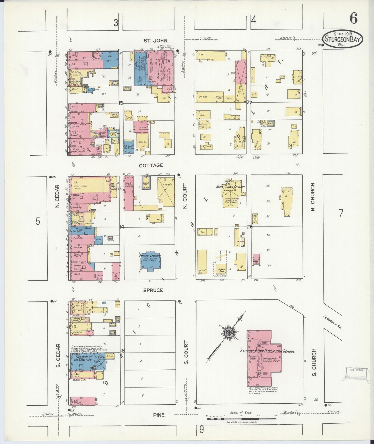 Sanborn Fire Insurance Map from Sturgeon Bay, Door County, Wisconsin (1919), Sheet #0006 - Complete Map Set gallery image, historic Sanborn map, vintage wall art, Wisconsin Wisconsin