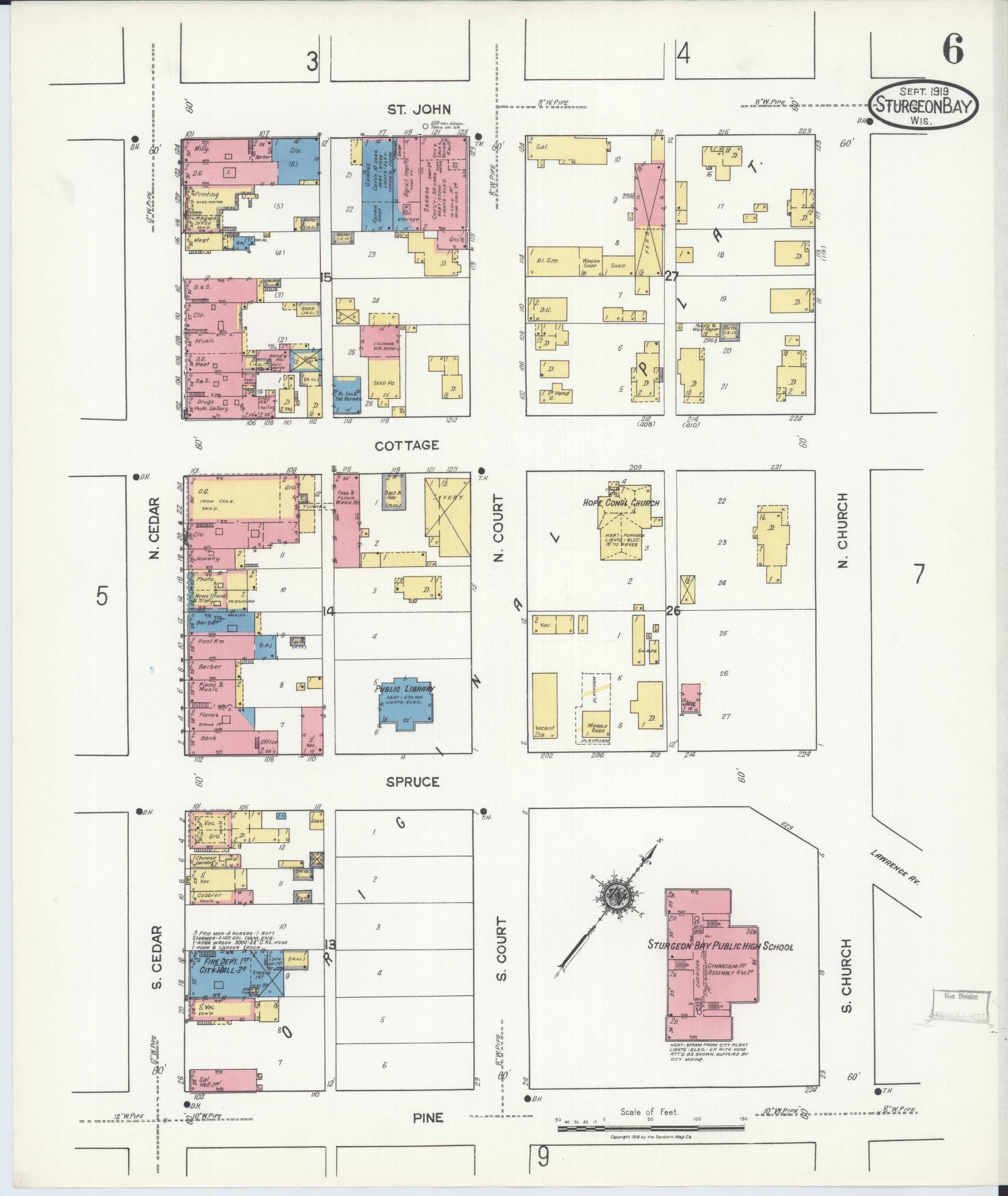 Sanborn Fire Insurance Map from Sturgeon Bay, Door County, Wisconsin (1919), Sheet #0006 - Complete Map Set gallery image, historic Sanborn map, vintage wall art, Wisconsin Wisconsin