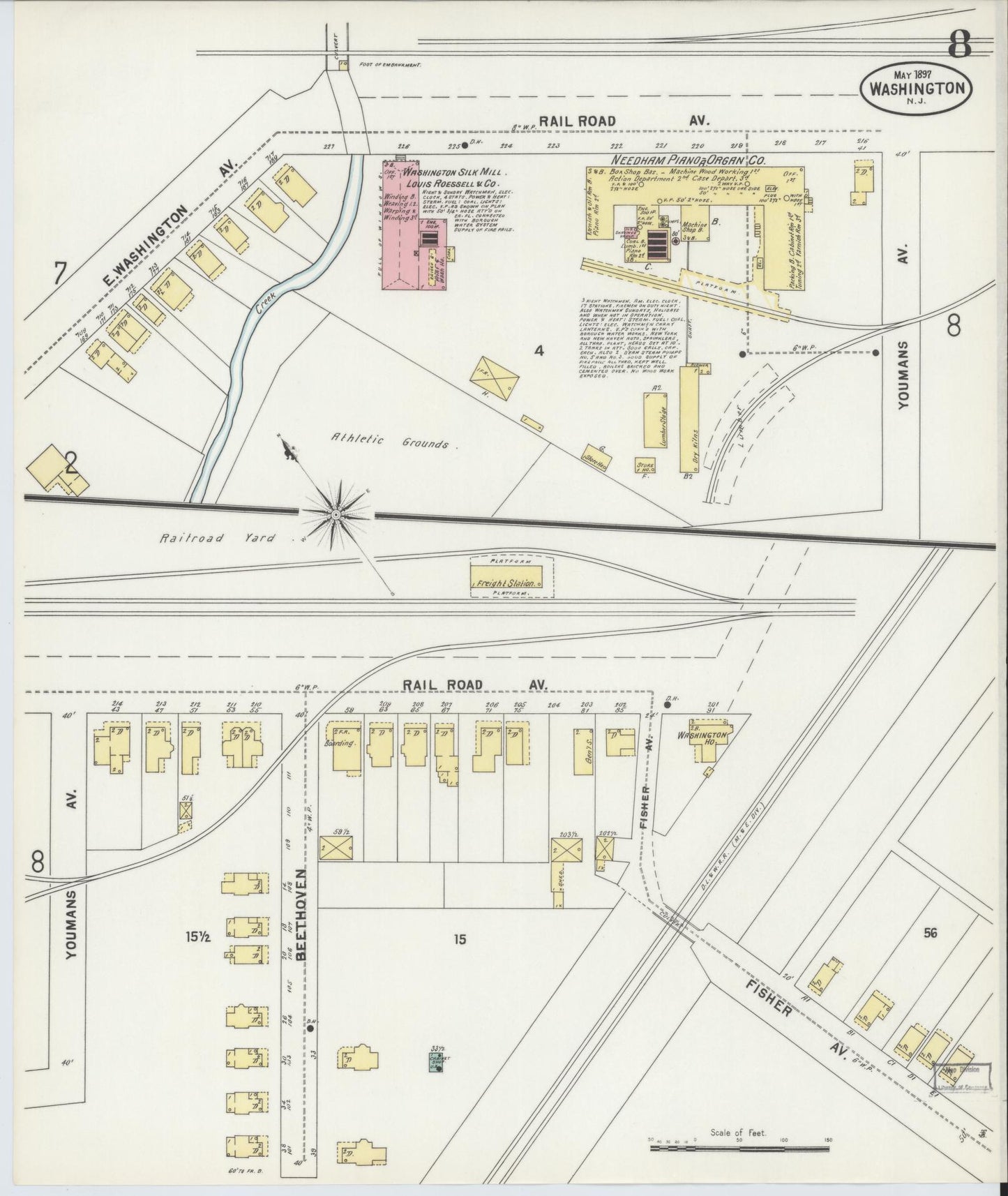 Sanborn Fire Insurance Map from Washington, Warren County, New Jersey (1897), Sheet #0008 - Historic Sanborn Fire Insurance Map Print, vintage old map wall art, antique decor, genealogy gift, Washington Washington map