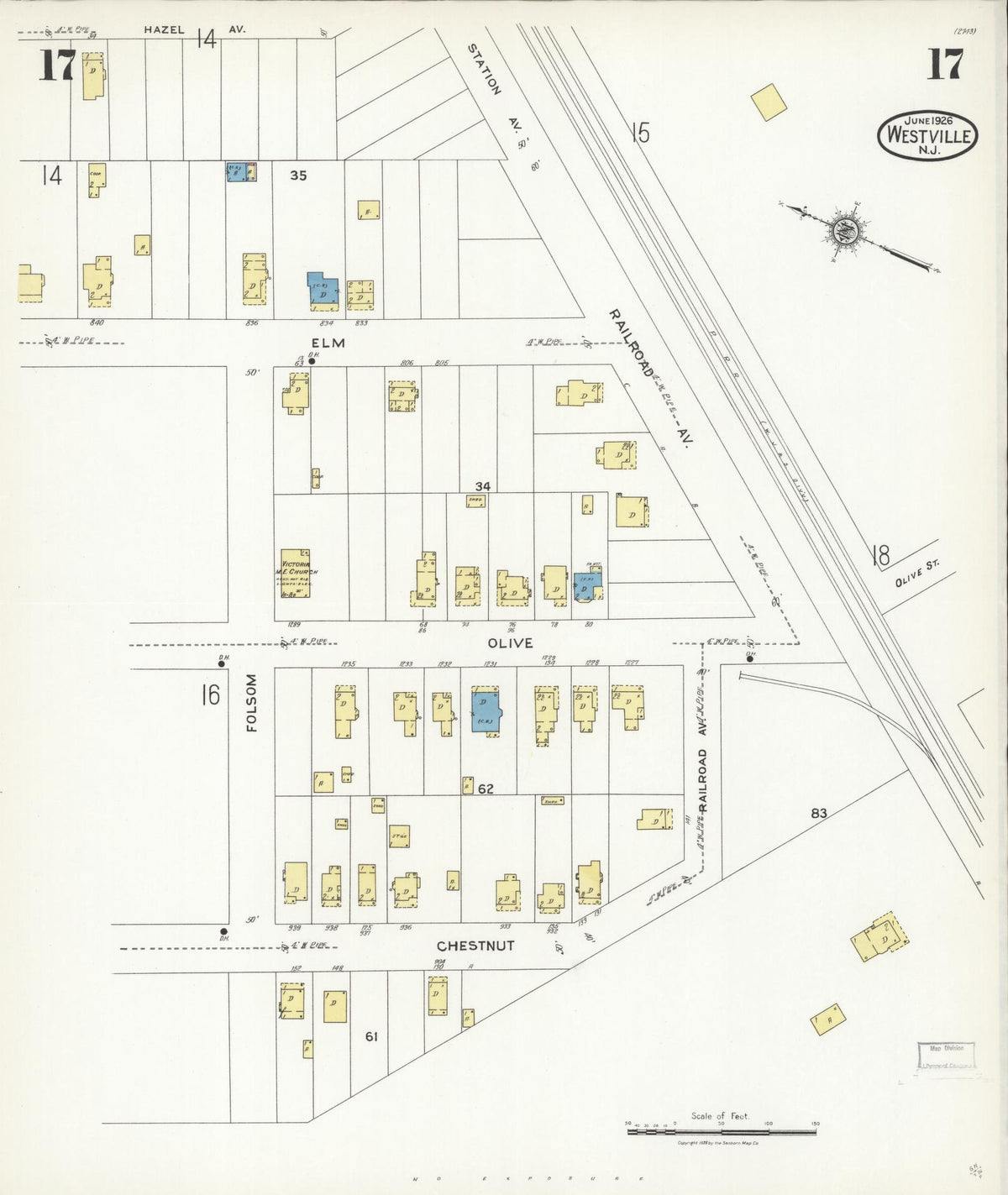 Sanborn Fire Insurance Map from Westville, Gloucester County, New Jersey (1926), Sheet #0017 - Historic Sanborn Fire Insurance Map Print, vintage old map wall art, antique decor, genealogy gift, New Jersey New Jersey map
