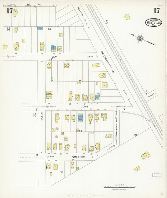 Sanborn Fire Insurance Map from Westville, Gloucester County, New Jersey (1926), Sheet #0017 - Historic Sanborn Fire Insurance Map Print, vintage old map wall art, antique decor, genealogy gift, New Jersey New Jersey map
