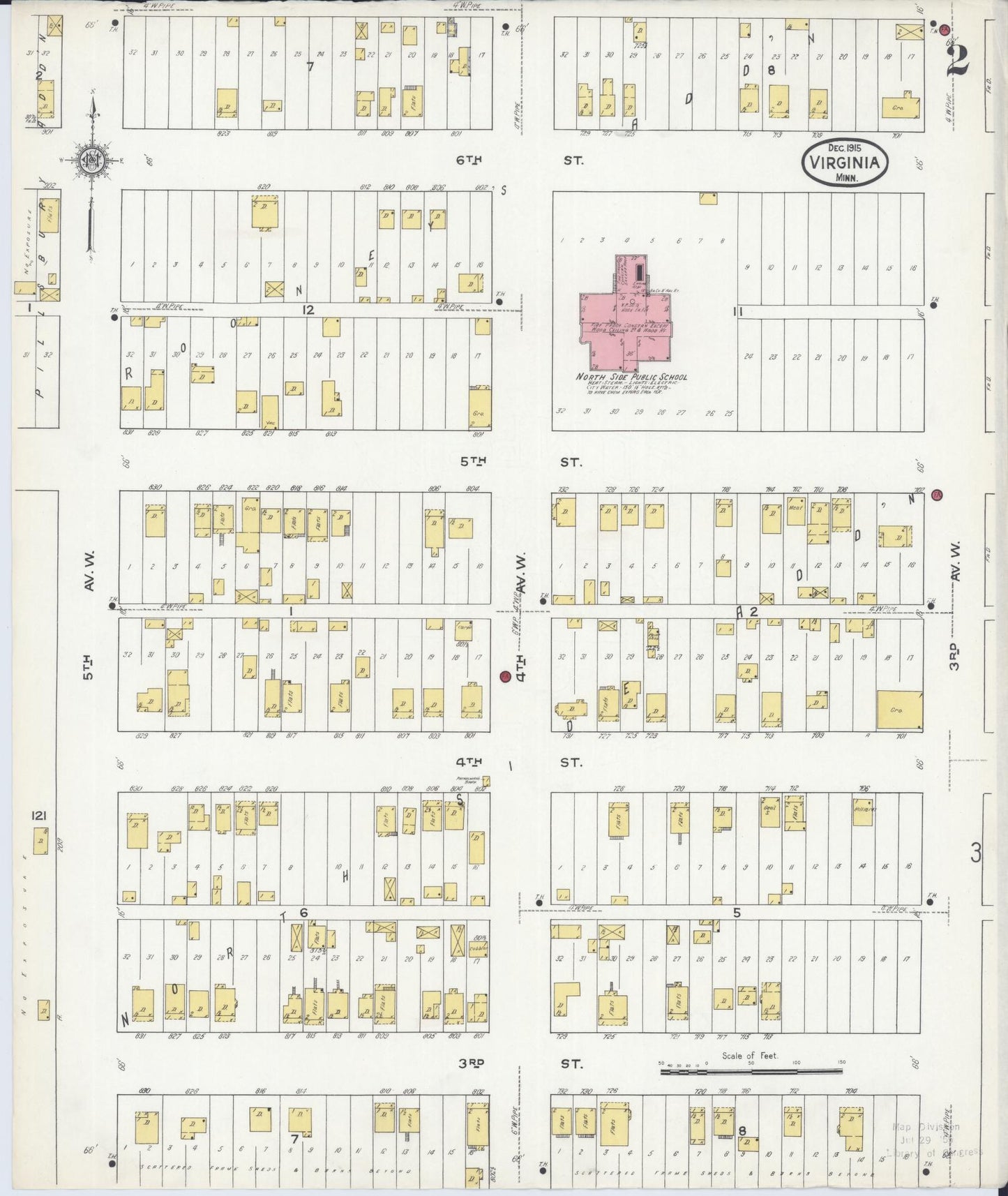 Sanborn Fire Insurance Map from Virginia, Saint Louis County, Minnesota (1915), Sheet #0002 - Complete Map Set gallery image, historic Sanborn map, vintage wall art, Minnesota Minnesota
