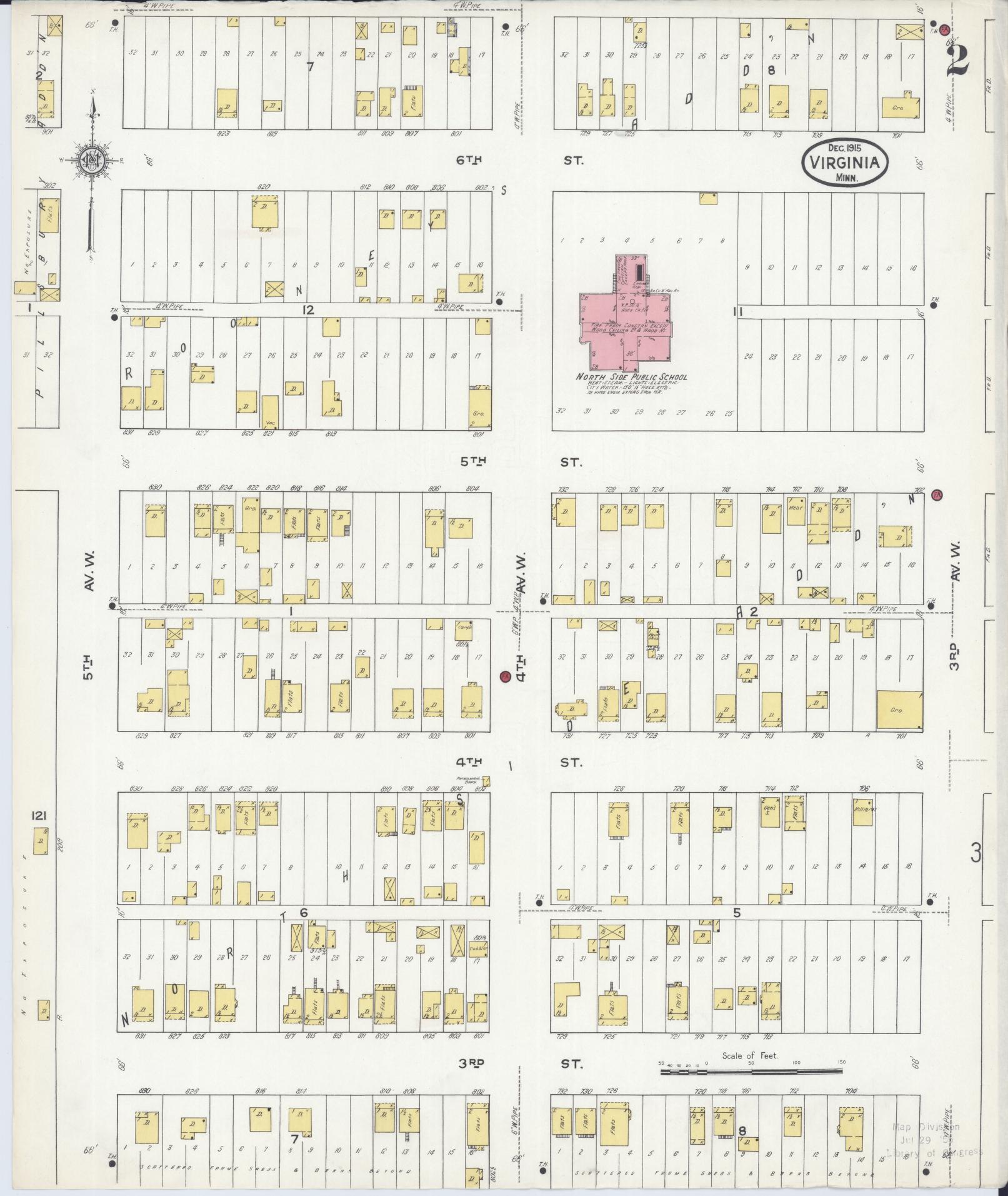 Sanborn Fire Insurance Map from Virginia, Saint Louis County, Minnesota (1915), Sheet #0002 - Complete Map Set gallery image, historic Sanborn map, vintage wall art, Minnesota Minnesota