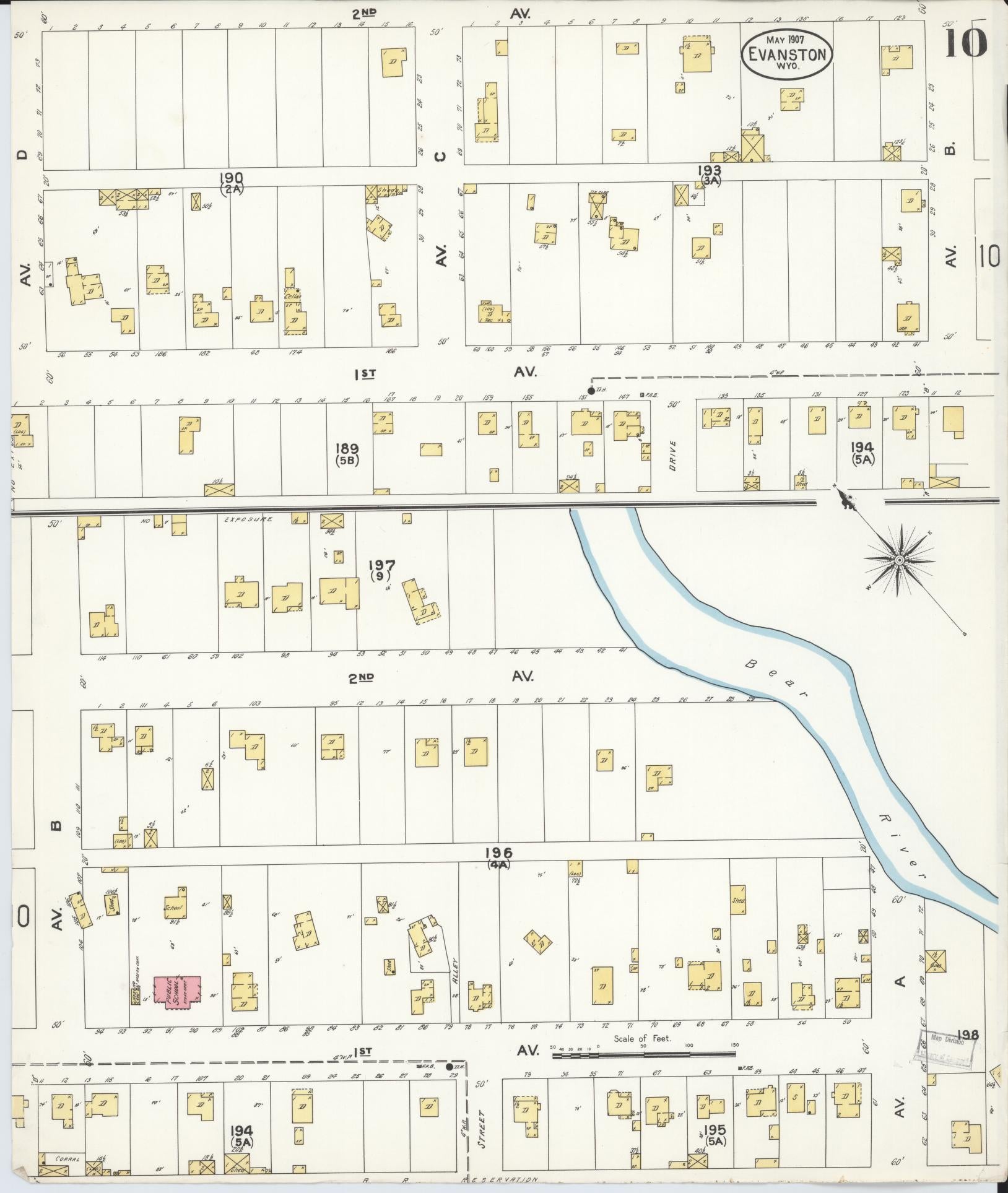 Sanborn Fire Insurance Map from Evanston, Uinta County, Wyoming (1907), Sheet #0010 - Complete Map Set gallery image, historic Sanborn map, vintage wall art, Wyoming Wyoming