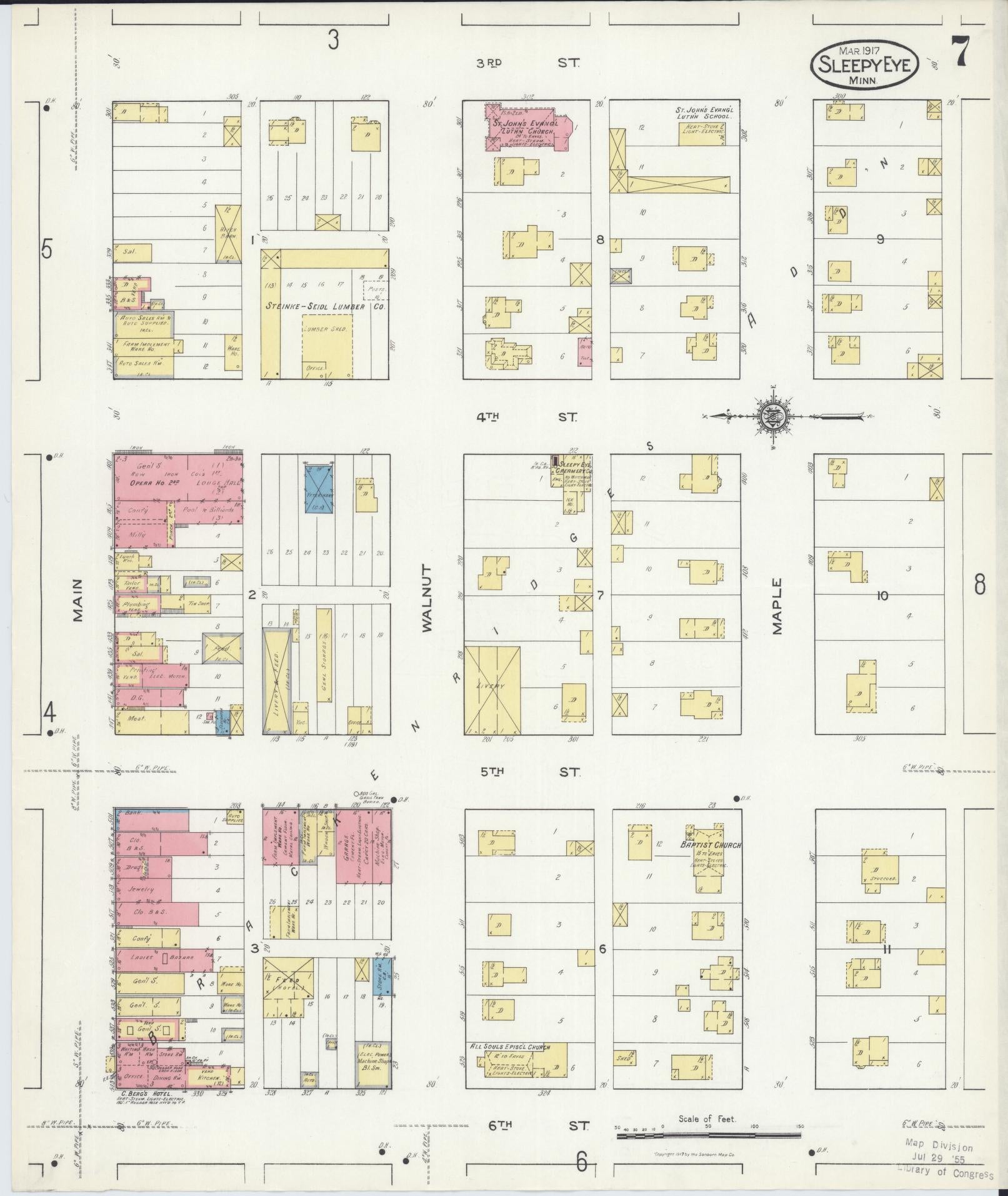 Sanborn Fire Insurance Map from Sleepy Eye, Brown County, Minnesota (1917), Sheet #0007 - Complete Map Set gallery image, historic Sanborn map, vintage wall art, Minnesota Minnesota
