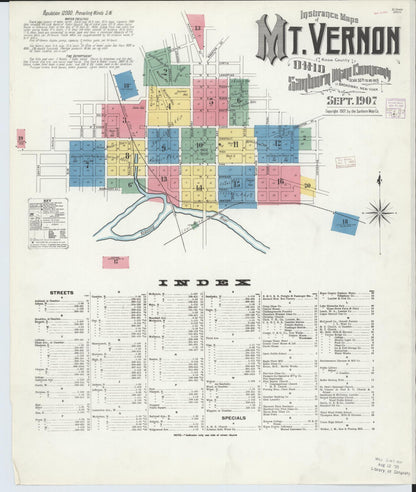 Sanborn Fire Insurance Map from Mount Vernon, Knox County, Ohio (1907), Sheet #0001 - Historic Sanborn Fire Insurance Map Print, vintage old map wall art, antique decor, genealogy gift, Ohio Ohio map