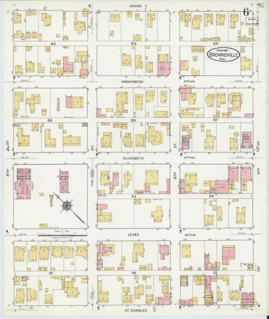 Sanborn Fire Insurance Map from Brownsville, Cameron County, Texas (1919), Sheet #0006 - Historic Sanborn Fire Insurance Map Print, vintage old map wall art, antique decor, genealogy gift, Texas Texas map
