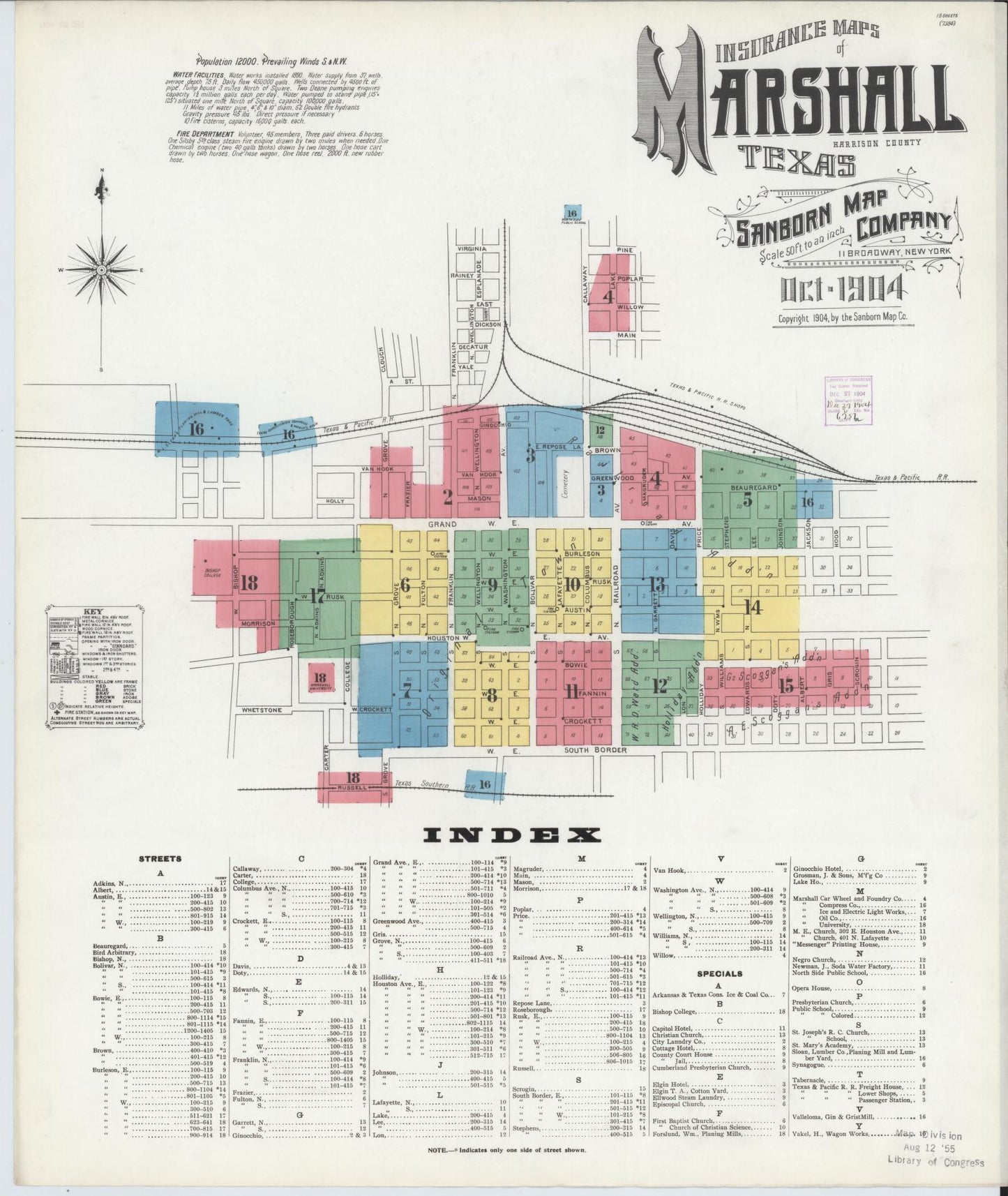 Sanborn Fire Insurance Map from Marshall, Harrison County, Texas (1904), Sheet #0001 - Complete Map Set gallery image, historic Sanborn map, vintage wall art, Texas Texas